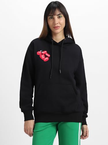 Image of JUNEBERRY Cotton Fleece Regular Fit Hooded Sweatshirt Lastest Back Graphic Printed Winter Hoodies for Women (Available in Colors: Black, SOYA Bean, Orange, Marshmellow, White & Lilac)