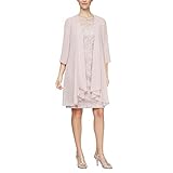 Alex Evenings Women's Short Embroidered Dress with Illusion Jacket, Faded Rose, 16