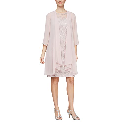 Alex Evenings Women's Short Embroidered Dress with Illusion Jacket