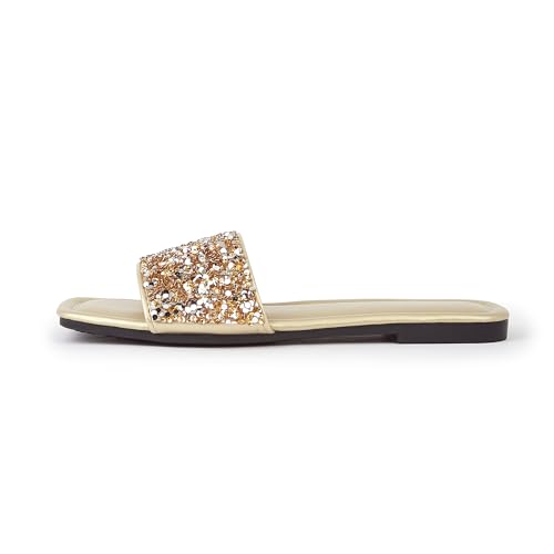 Image of Women's Open Toe Flat Sandals Rhinestone Glitter On Casual Fashion Slippers Quick Drying Indoor & Outdoor Slides