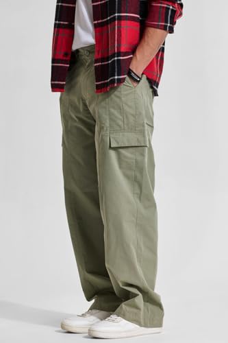 Image of SNITCH Button Closure Cotton Blend Light Weight Machine Wash Full Length Loose Fit Cargo Pants