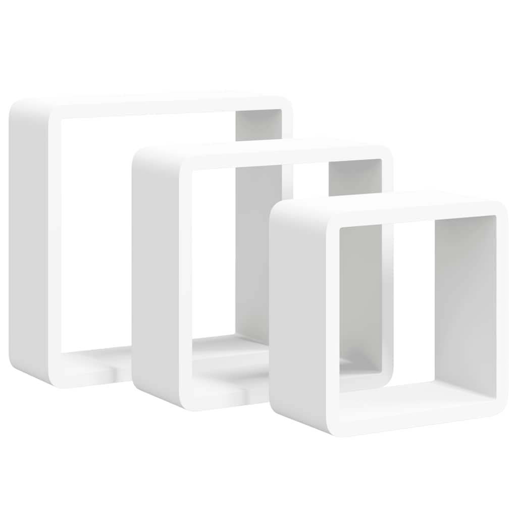 Vidaxl White Wall Cube Shelves - Modern 3-Piece Mdf Cube Organisers With Invisible Mounting System In Classic For Living Room, Bedroom Or Office - Sizes: 28Cm, 24Cm, And 20Cm.
