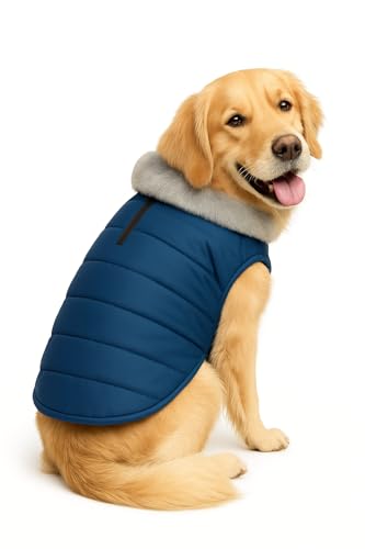 Image of The Pets Company Dog Winter Coat Jacket, Clothes, Windproof, Waterproof, Light Weight, Washable, Ultra Warm Thick Fleece Lined Dog Vest for Cold Weather Protection, (Navy, Large - 26 Inch)