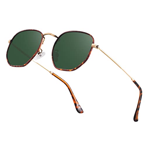 Image of Hipster Hexagonal Polarized Sunglasses Men Women Geometric Square Small Vintage Metal Frame Retro Shade Glasses