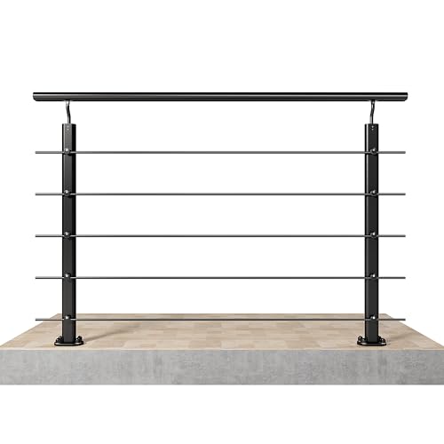 AICA 150x100cm Barandillas de aluminio, Barandilla de escalera, Ángulo de montaje ajustable, uso interior y exterior - Negro mate - fijaciones al suelo