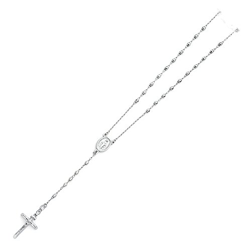 14k White Gold 3mm Rosario/Rosary Necklace - 26