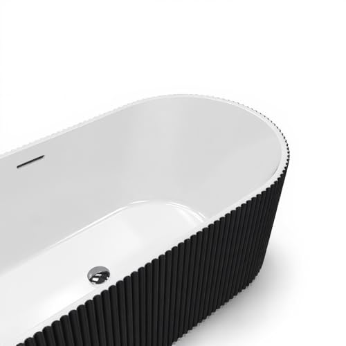 Image of GarveeLife Freestanding Bathtubs 67 inch Black & White Acrylic Free Standing Soaking Tub - Contemporary Striped Design with Overflow Cover, Pop-Up Drain & Concealed Plumbing for Luxury Bathrooms