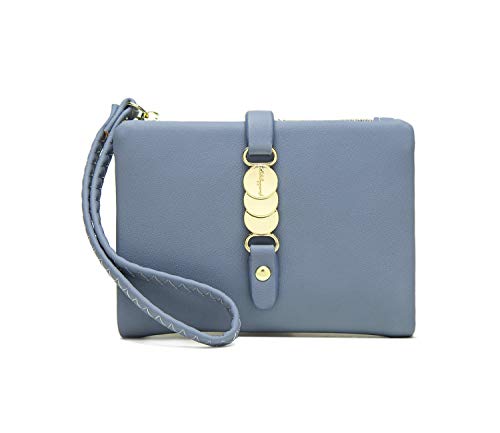 Aoxonel Womens Wallets Small Rfid Bifold Wristlet,Ladies Wallets For Card Coin,Change Purse With Wrist Strap (Blue) #TOP3