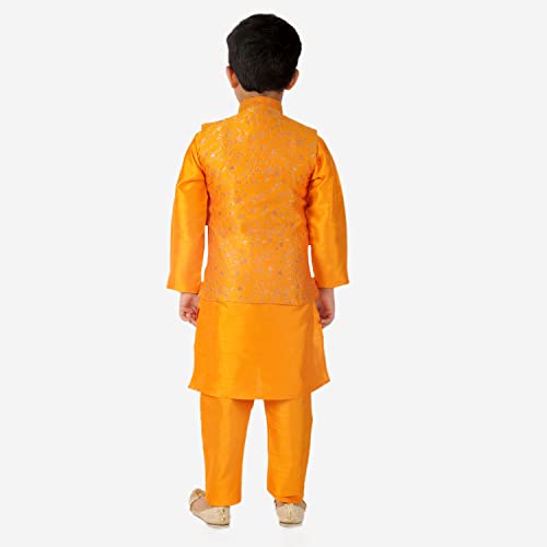 Image of Pro-Ethic Style Developer Kurta Pajama For Kids Boys With Waistcoat | Silk | Floral | Traditional Dress (S-201)