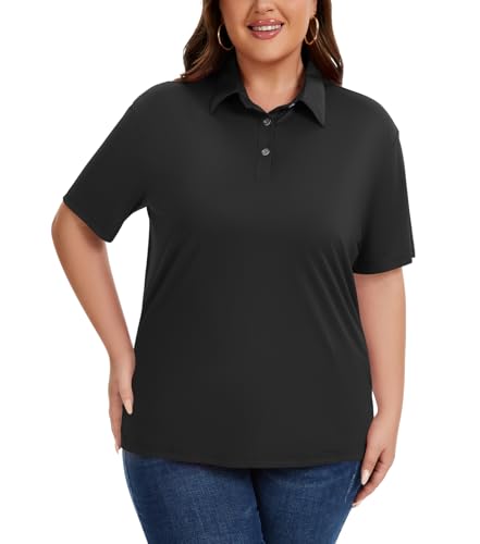 Idtswch Women's Plus Size Polo Shirts UPF 50+ Casual Work Quick Dry 3 Buttons Short Sleeve Collared Golf Shirt (XL-6XL)2