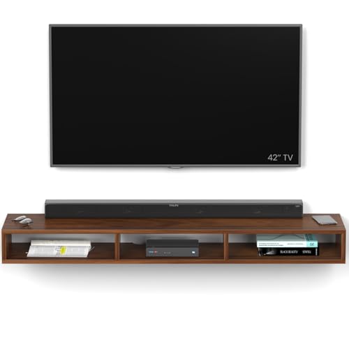 Image of BLUEWUD Primax Solo Standard Engineering Wood Wall Mount TV Entertainment Unit Set Top Box Stand /TV Cabinet Panel with Shelves for Books & Decor Display Unit, Ideal for 50 inch (Brown Maple)