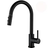 Kitchen Faucet with Pull Down Sprayer, Matte Black Stainless Steel Kitchen Faucet, High Arc Single Handle Kitchen Sink Faucets 1 or 3 Hole, Kitchen Faucets for Farmhouse RV Bar Laundry Camper, KF008B
