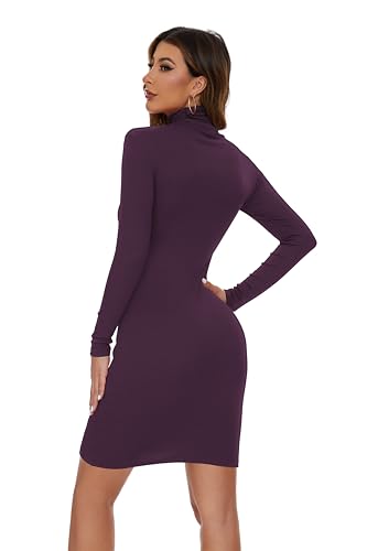 Image of Ribbed Turtleneck Dress Long Sleeve Sexy Bodycon Dresses
