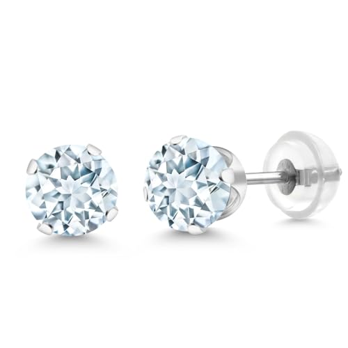 Gem Stone King 14K Gold Gemstone Birthstone Solitaire Stud Earrings | Round 6MM | Gold Earrings for Women
