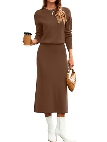 Glamaker 2-teiliges Damenrock-Set, Herbst, langärmelig, Pulloverkleid, lässig, gestrickt, Midi-Kleid, Reise-Outfits, Winterkleidung 2025, Braun,...