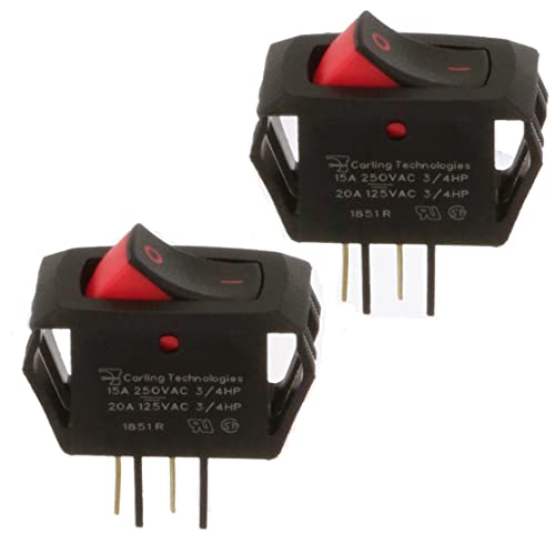 Interrupteur à bascule bi-couleur noir rouge Carling Technologies Super Curvette SPST Lot de 2