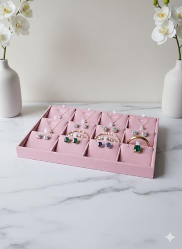 Image of Velvet Jewellery Drawer Organizer Stackable Tray (Pink, 12-Pset)