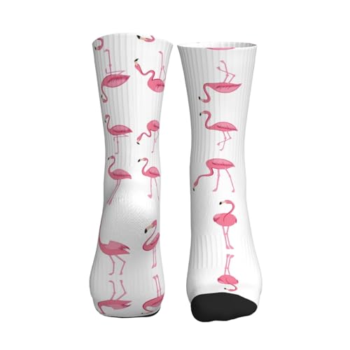 Flamingos On White Athletic Socks Sport Running Calf Socks Performance Breathable Socks For Men Women2