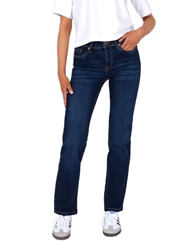 ESRA Damen Jeans-Hose Jeanshose gerader Schnitt Straight-Fit Jeans Damen High Waist bis Übergröße...
