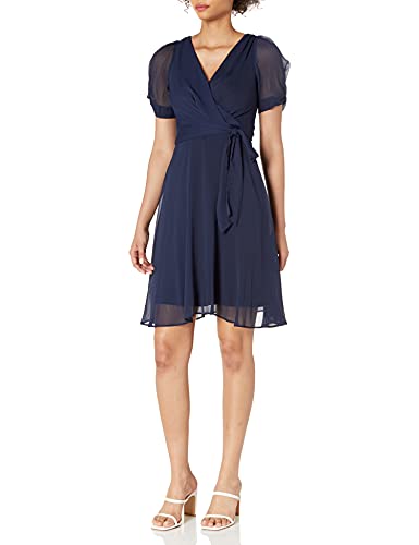 Image of DKNY Womens Sleeveless Faux Wrap Midi Dress