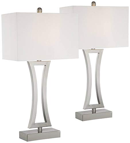 Modern Table Lamps 31 Tall Set of 2 Brushed Nickel Silver Metal For Bedroom and Living Room