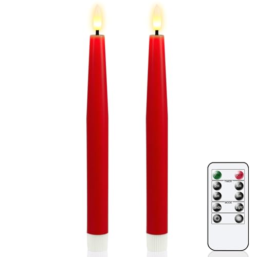 GenSwin Red Flameless Taper Candles Led Battery Operated Remote Timer