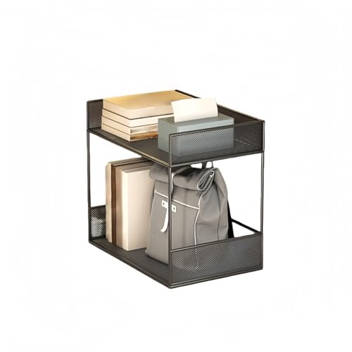 KUBERASオフィス用可動式ファイルカート | 大容量ファイルラック/文房具収納 | デスク用机上整理棚 書斎用小型キャスター付きキャビネット (ブラック,2 段中サイズ 据置き型収納ラック)