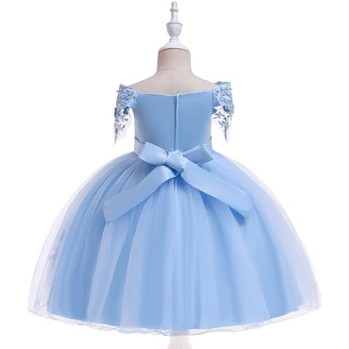 Girls Off Shoulder Tulle Flower Embroidered Princess Party Dress for Wedding Birthday Formal Events2