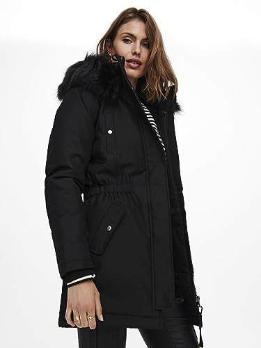 ONLY Damen Winterparka Iris 15213755 Damenjacke mit Fellkapuze black: black fur XXL