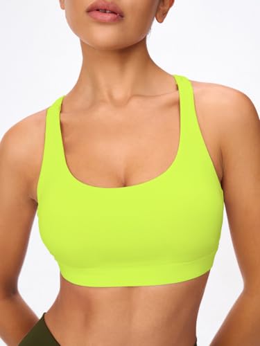 Image of Women's Strappy Sports Bras Light Compression Crop Criss Cross Back Padded Workout Yoga Bra Supportive U Neckline