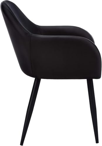 Image of Finch Fox Boom Faux Leather Armchair with Armrest & Backrest Upholstered Seat Living Room Dining Chair with Black Metal Legs in Black Color (Set of 2)