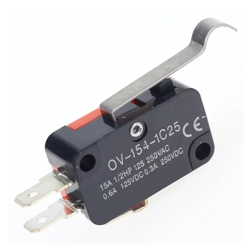 MDBJTCYZN FYOCOXDS 5 Piezas V-154-1C25 Botón pulsador de acción rápida con Rodillo de Mango Largo SPDT Interruptor de límite de Encendido y Apagado momentáneo 15 A 250 V Rojo/Negro