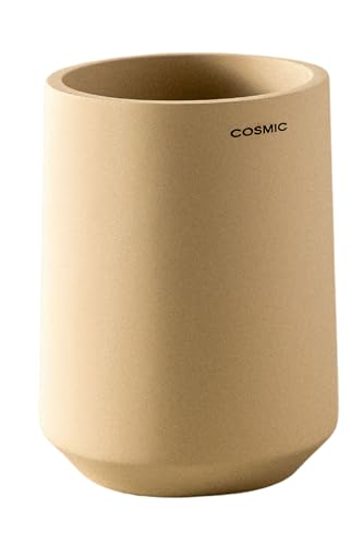 COSMIC SAONA Zahnbürstenhalter für Arbeitsplatte im Eleganten Design aus Harz. Glas für Zahnbürste. Runder Behälter für Waschbecken in Sandfarbe