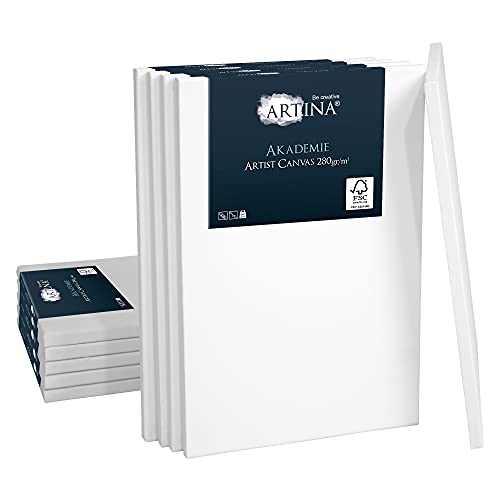 Artina Akademie Set de 10 Canvas Toile à Peindre 20x30cm – Châssis entoilés en Bois certifiés FSC – Toile Peinture Blanche de 100% Coton - 280g/m² - Toile Stable et sans Acides