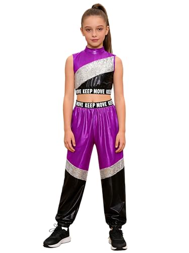 Combinaison de gymnastique artistique brillante et pantalon fluide violet