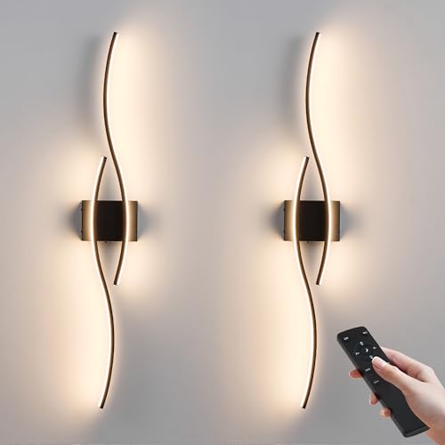 Image of KARTOOSH Wireless Wall Sconces Set of 2, Dimmable LED Sconce with Remote | Battery Operated Wall Sconce with 3 CCT Night-Light Timer Memory Modern Wall Sconces for Living Room, Hallway, Bedroom