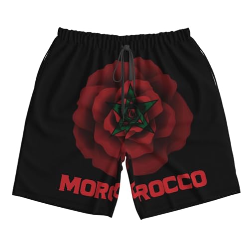 Skull Morocco Flag Men's Swim Trunks Bathing Mesh Lining Suit Swimsuits Beach Shorts
