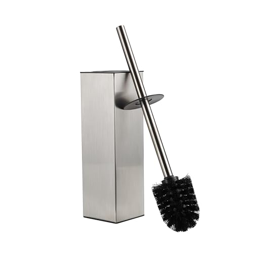 BGL Brosse WC carrée avec support, brosse WC en acier inoxydable peint en caoutchouc et support pour salle de bain, 2 têtes de brosse de nettoyage, nickel brossé