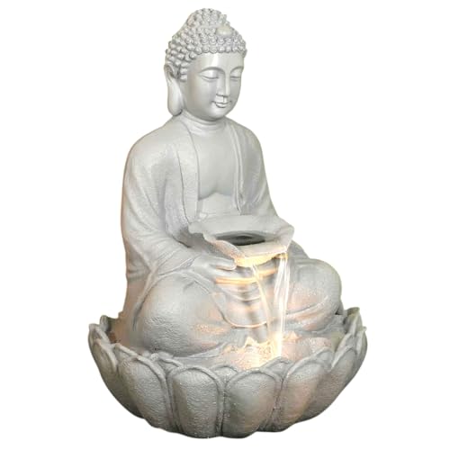 Image of 3 Feet Kamal Buddha Water Fountain for Home & Garden|Fiber Buddha Fountain with LED Light|Indoor Outdoor Fountain for Vastu & Positivity (Grey, 3 Feet Kamal Buddha Fountain)