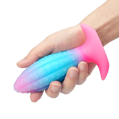 Analplug Leuchtender Buttplug Flüssiger weiches Silikon Anal Butt Plug Glühend im Dunkeln Max Durchmesser 7in Analdildo mit Glitzerpluver und Beulen Anal Trainer Homosexuell Fetisch Masturbation M