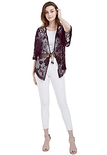 Anna-Kaci Womens Long Embroidered Lace Kimono Cardigan with Half Sleeves4