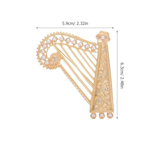Image of CALLARON Rhinestones Brooch Pin - Elegant Gold Harp Brooch for Women, Vintage Instrument Cltohes Pin, Metal Musical Instrument Lapel Pin, Evening Dress Jewelry Hat Pin Accessory