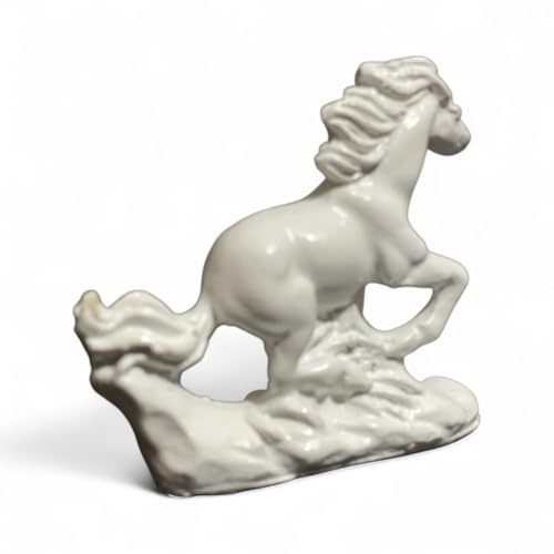 Image of Horse | Vastu, Feng Shui Statue for Good Luck Wealth Health Happiness White Horses with Golden Touch | Home Decor Gift for Home, Office, Resin (L-8, H-7 cm) (White)