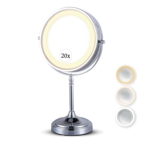 MIRRORVANA Miroir grossissant x1 sur pied avec éclairage 20X (Chrome)