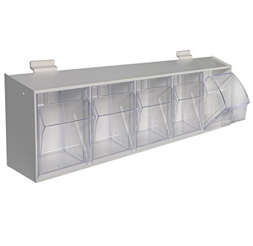 Garage Tek Slatwall Bins- 5 Compartment Tip Storage Bins w/Wall Mount Bracket | 23-5/8-in W x 6-1/2-in H x 5-1/4-In D | Tilt Bin Storage System, Mounts on TekPanel, TekTrak, & Most Other Slat Walls