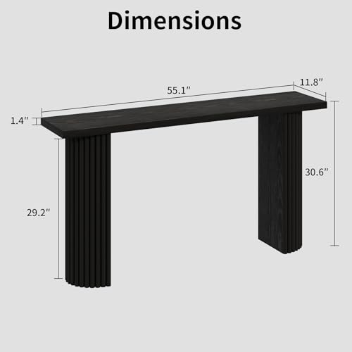 Image of Fluted Solid Wood Console Table - 55 Inches Mid Century Modern Foyer Table, Entryway Hallway Minimalist Sofa Table, Half Round Legs, Black