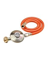 CFH Gasdruckregler Propan Gasflasche mit 80 cm Gasschlauch DRS 452 - Druckminderer 50 mbar, Eingang G.12 und Ausgang H.4 1/4 gemäß EN 16129, DVGW zertifiziert, Ideal für Gasgrill und Camping Kocher