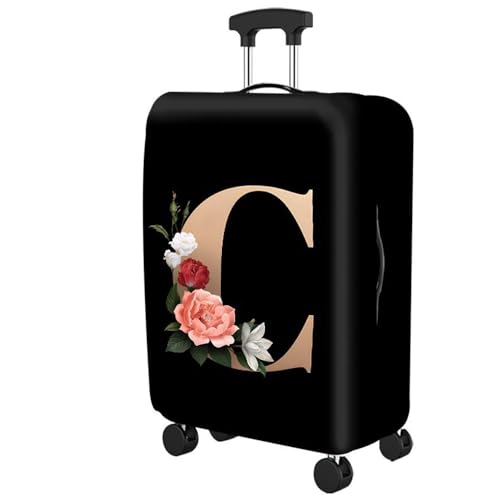 Flower Letter Black Luggage Cover, Elastic Washable Stretch Suitcase Protector Anti-Scratch Travel Suitcase Cover for Kid and Adult (Letter C, L (for 26-28 inch suitcase))2