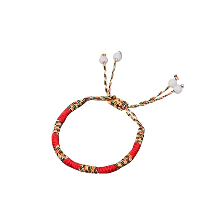 Bracelet tissé rouge en corde ajustable avec nœuds bouddhistes faits main unisexes
