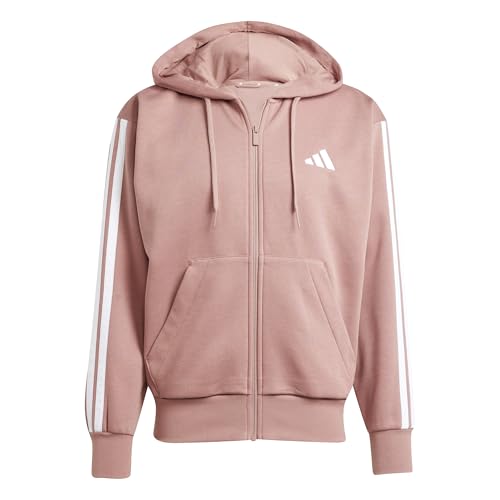 adidas Homme Essential Three Stripes Fleece Zipper Hoodie, Warm Clay/White, S adidas Homme Essential Three Stripes Fleece Zipper Hoodie, Warm Clay/White, S